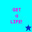 Pixelated text 'GET o LIFE!' in pink on blue backgrounds with a star icon changing color between frames.