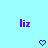 Two identical purple 'liz' text icons with blue pixelated hearts below on a light cyan background.