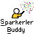 _Sparke_ _Buddy_ icon shows a yellow-shirted figure with white head holding black wand, emitting multicolored pixel particles; four identical frames displayed in