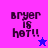 Pixelated text 'bryer is hot!!' on split background with blue star and pink star icons.