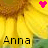A static image of a sunflower with the name 'Anna' below it, featuring two heart icons above the flower.