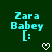 six identical pixelated icons with cyan text 'Zara Babey [:]' and white heart symbols on a dark green background, one icon partially cropped at bottom-right