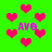 Green background with scattered pink hearts and repeated 'AVG' text in purple, all elements static.