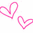 Pixelated pink hearts float on white background; text reads 'I LOVE KAITLIN AND ALICE! a pod! <3<3<3<3 KAG! THE PODS!' and 'Kaitlin Alice & Georgia are 3 peas in' on solid pink.