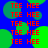 Static image with red text 'TEE HEE' repeated across a blue background with green circular shapes.