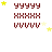 12 identical pixelated icons showing red 'y' and 'v' characters with yellow stars, arranged in three of four