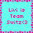 Cyan background with pink and purple pixelated border, four identical text blocks reading "Livi is Team Switz<3" in pink font.