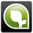 Green circular icon with white outline containing white abstract shape on dark background