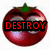 Red tomato-shaped character with green stem, eyes changing from closed to wide open across frames while text overlays shift sequentially.
