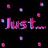 Black background with pink and cyan pixelated text reading 'Just... Nergin' out...' surrounded by scattered pink dots.
