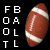 A 50x50 pixel animated contact sheet showing two frames of a football icon with text variations, featuring brown and white colors on black background.