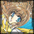 A pixelated anime-style character with brown hair and blue eyes in a yellow outfit, next to stylized text on a black background.