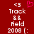 Red background displays two identical pixelated text blocks with 'Track', 'II', 'Feld', and '2008' in white, each paired with a '<3' symbol; one block includes a pink heart above the text.