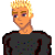 Pixel art contact sheet showing a character with blonde hair and black athletic wear alongside red text reading "single in lookin" on a black background.