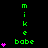 Green text 'mike babe' vertically stacked with pink hearts, animated heart count changes across frames on black background.