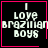 Four identical pixelated display "I love BRAZILIAN BOYS" text with pink borders, one contains a small heart symbol and another a starburst symbol