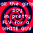 Red and dark blue spiral background with white pixelated text repeating 'all the girls say im pretty FLY for a WHITE GUY' in four quadrants.