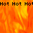 Animated orange and yellow flame background with repeated black text "Hot Hot HoHot Hot Hot" across the top and bottom edges.