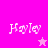 Pixelated text 'Hayley' in white on pink background with a star symbol, displayed in four quadrants with varying star colors.