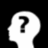 White silhouette of a human head in profile facing left with a large black question mark inside the head on solid black background.