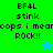 Green and blue pixelated background with text 'BF4L stink oops i mean ROCK!!' and a star icon changing from light blue to green.