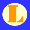 Three circular icons with stylized letter Ls in orange, pink, and green on a blue background, each with a light beige circle and a small corner cutout.