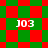 Green and red checkered background with four instances of white text '103' in pixelated font, two diamond-shaped patterns below the top