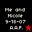 Four pixelated display text 'Me and Nicole 9-18-07 A.A.F.' with star symbols; top-left has red star on black background, bottom-left has black star on red background