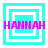 Four cyan square frames with white borders display the name HANNAH in pink text across different layered configurations.