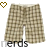 Six identical pixelated images of beige plaid pants with a heart symbol above each, arranged in two on a white background