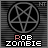 A 3x3 grid of animated frames showing a pentagram symbol and text variations for "ROB ZOMBIE" on a gray striped background.