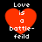 Four identical pixelated red hearts with white text 'Love is a battle-field' on black background, arranged in two of two