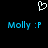Pixelated blue text 'Molly :P' appears twice on a black background with a white pixel-art heart above.