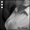 Black-and-white image of a person in a buttoned shirt with text 'So alone...' at the bottom, displayed across multiple