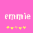 Pixelated text 'emmie' on pink background with yellow and peach star-like symbols below, two identical frames side-by-side.