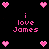 Pixelated pink text and heart symbols on a black background, with two identical side-by-side layouts of 'i love James' surrounded by hearts.