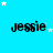identical 'jessie' text icons on a bright blue background with scattered white stars, featuring a gray rectangular overlay in the bottom-right corner