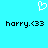 A static pixel art icon with a cyan background, white heart symbol at top center, and two identical black text strings below.