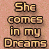 Animated contact sheet showing six frames of a buddy icon with text "She comes in my Dreams" over a red car interior, displaying sequential animation changes in the lower portion.