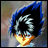 Pixelated anime-style character with blue hair and black eyes, wearing a dark outfit with orange accents, next to text reading "AnimeIM" and "com" on a black background.
