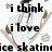 A pixelated image of a figure in ice skating attire with text overlay reading "i think i love ice skating as much as i love youu.<3".