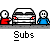 Animated contact sheet of a pixel art icon showing a sequence where stick figures interact with cars and boomboxes, transitioning from character-driven scenes to static speaker icons.