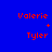 Blue background with red text 'Valerie' and 'Tyler' in pixelated font, plus a small red '+' symbol; black rectangular bars appear beneath 'Valerie' in two positions.