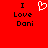 Red background with black text reading "I Love Dani" on both sides and a white pixelated heart symbol in the center.