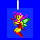 Pixelated fairy with pink hair, green wings, and yellow body stands in blue square against solid blue background; text "I Love Fairies" appears around the icon.