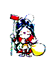 Animated character in red and blue attire holding a red flag, with a yellow sack, transitioning between four distinct poses.