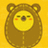 Pixelated brown bear icon with closed eyes, orange cheeks, and a yellow face on a solid yellow background.
