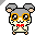 Pixel art hamster with gray ears, orange glasses, red bow tie, and white body on gray background.