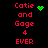 Red pixel text reads 'Catie and Goge 4 EVER' with green animated symbols replacing static heart or star shapes across frames.