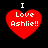 Four red heart-shaped icons with white text "I Love Ashlie!!" arranged in a on a black background
